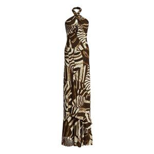 Ralph Lauren Purple Label Niccola Crossover Halter Gown in Animal Print